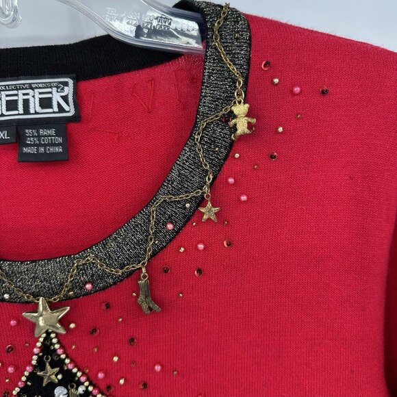 BEREK UGLY CHRISTMAS SWEATER dangly charms beaded christmas tree holiday XL - Picture 4 of 9